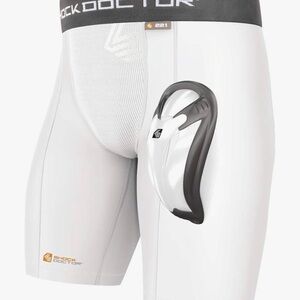 Shock Doctor White Compression Boxer Briefs with Protective Cup